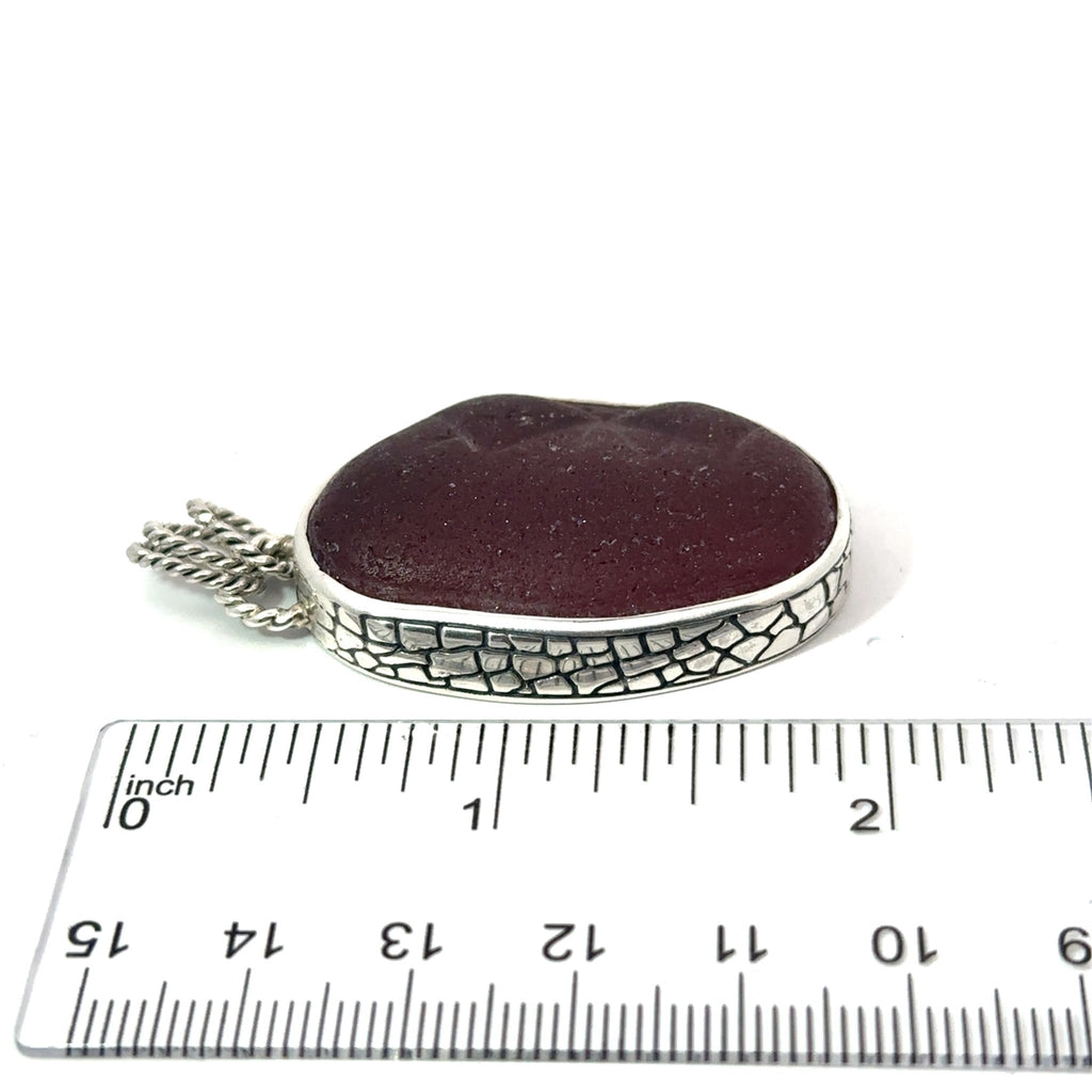 Purple Sea Glass Pendant with Sea Fan Casted Bezel - Ocean Soul