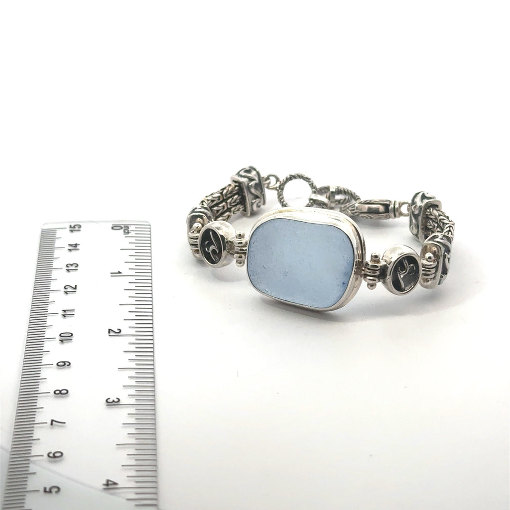 Rare Corn Flower Sea Glass Triple Tigertail Bracelet - Ocean Soul