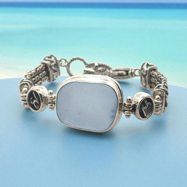Rare Corn Flower Sea Glass Triple Tigertail Bracelet - Ocean Soul