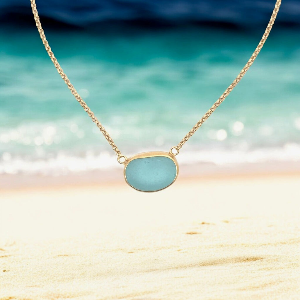 Rare Sea Glass Gold Vermeil Dainty Adjustable Necklaces - Ocean Soul