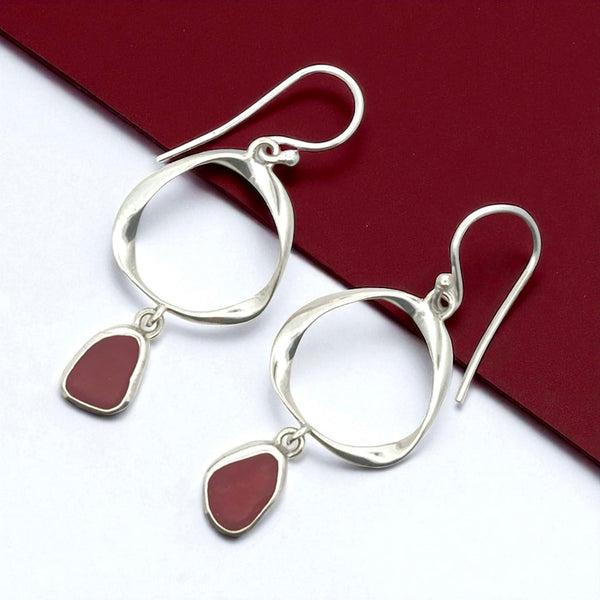 Red Sea Glass Twisted Ring Earrings - Ocean Soul
