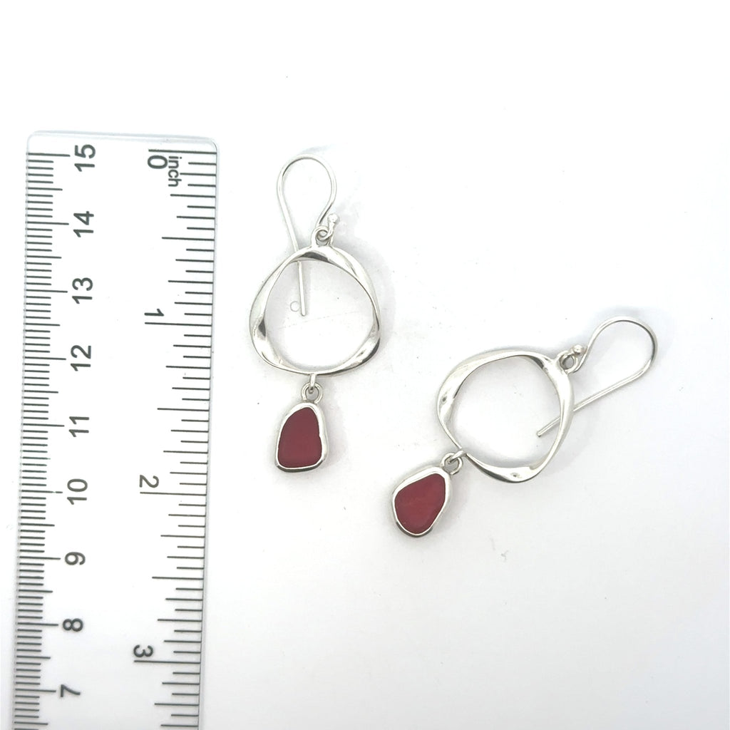 Red Sea Glass Twisted Ring Earrings - Ocean Soul