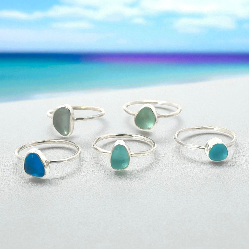 Sea Glass Stacker Rings - Size 6 - Ocean Soul