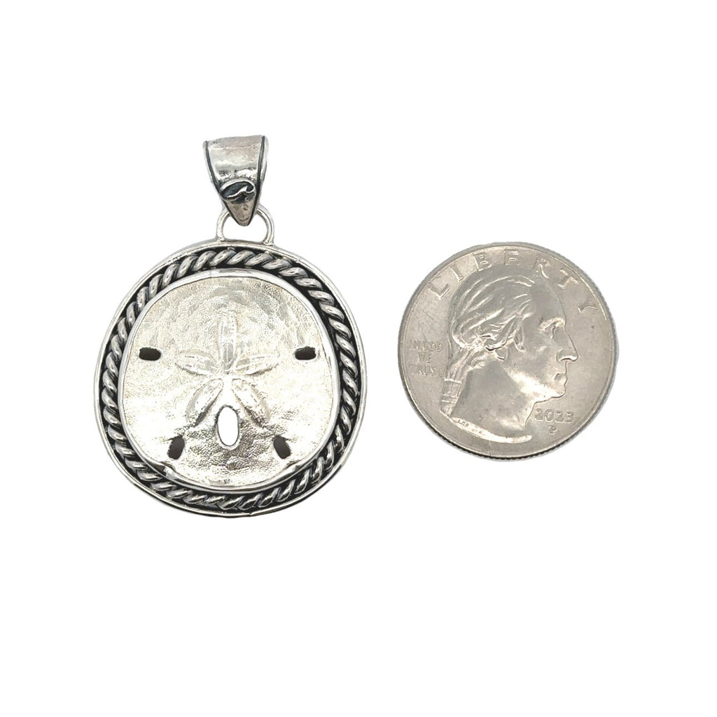 Silver Sand Dollar Rope Bezel Pendant - Ocean Soul