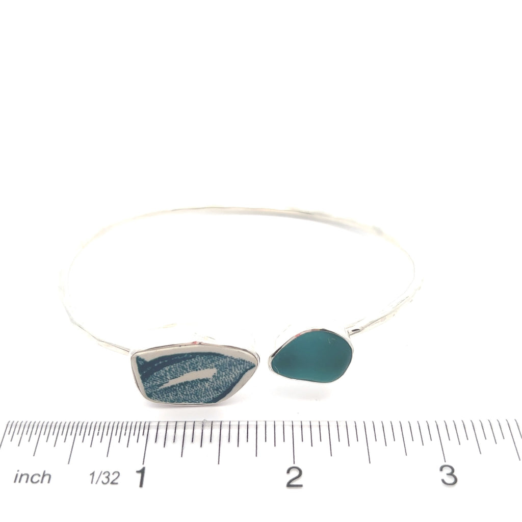 Teal Pottery and Sea Glass By-Pass Bracelet - Ocean Soul