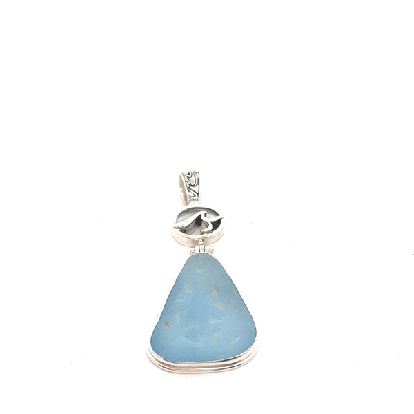 Textured Cornflower Sea Glass Pendant - Ocean Soul