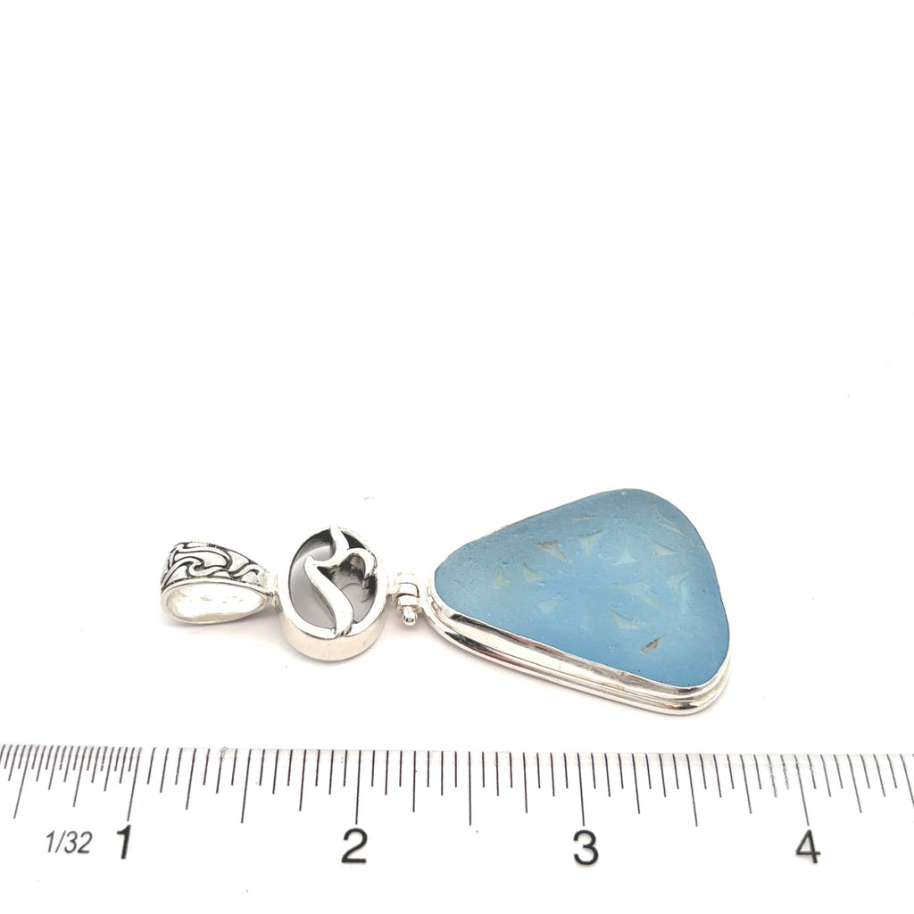 Textured Cornflower Sea Glass Pendant - Ocean Soul