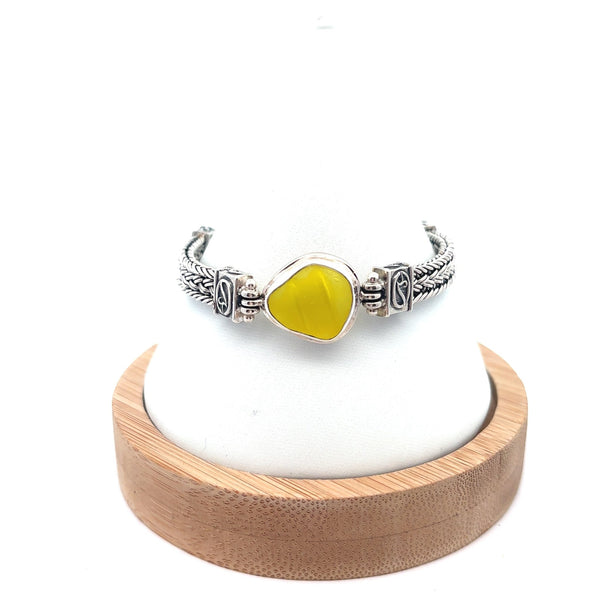 Textured Yellow Sea Glass on the Marco Adjustable Bracelet - Ocean Soul