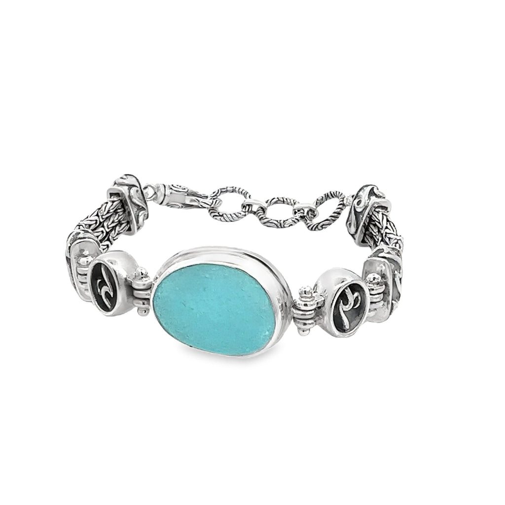 Vibrant Aqua Seaglass Bracelet - Ocean Soul