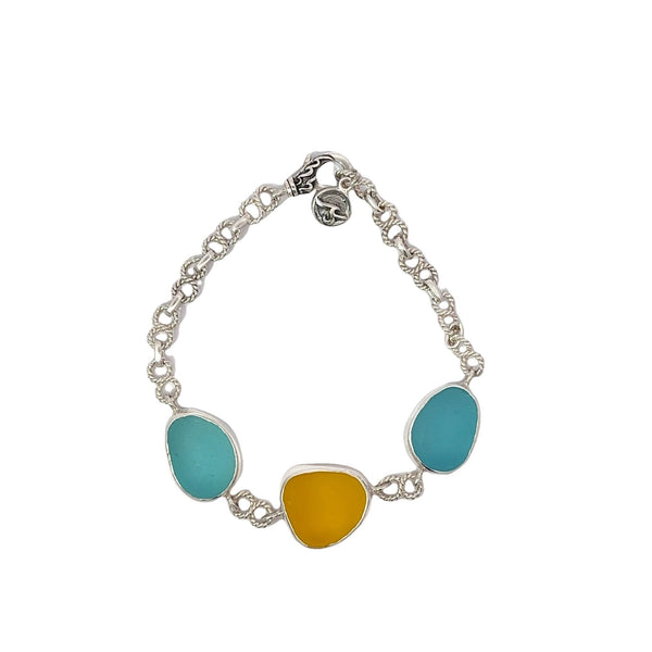 Vibrant Yellow and Blue Seaglass Infinity Link Bracelet - Ocean Soul