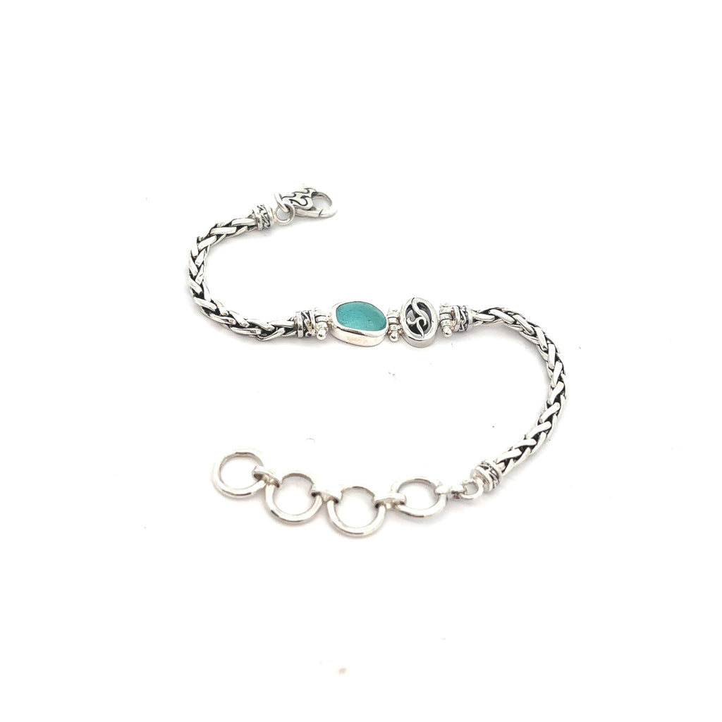 Aqua Sea Glass on the Dainty Adjustable Bracelet - Ocean Soul