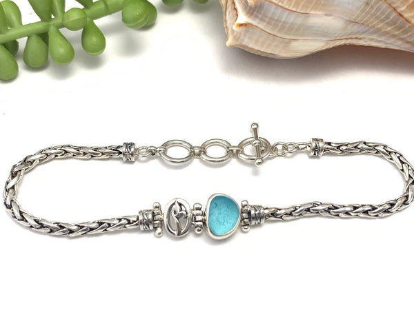 Bright Aquamarine Sea Glass Dainty Adjustable Chain Bracelet - Ocean Soul