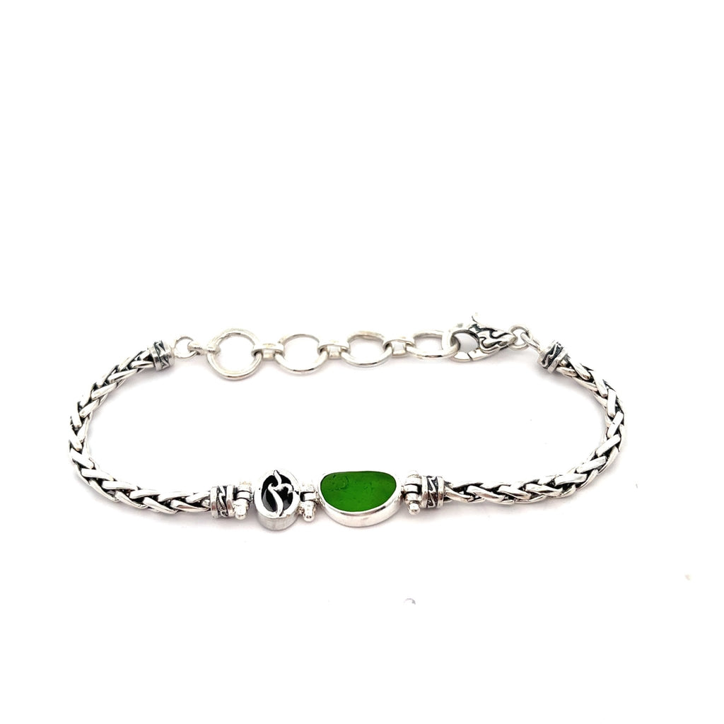 Bright Green Sea Glass on the Dainty Adjustable Bracelet - Ocean Soul