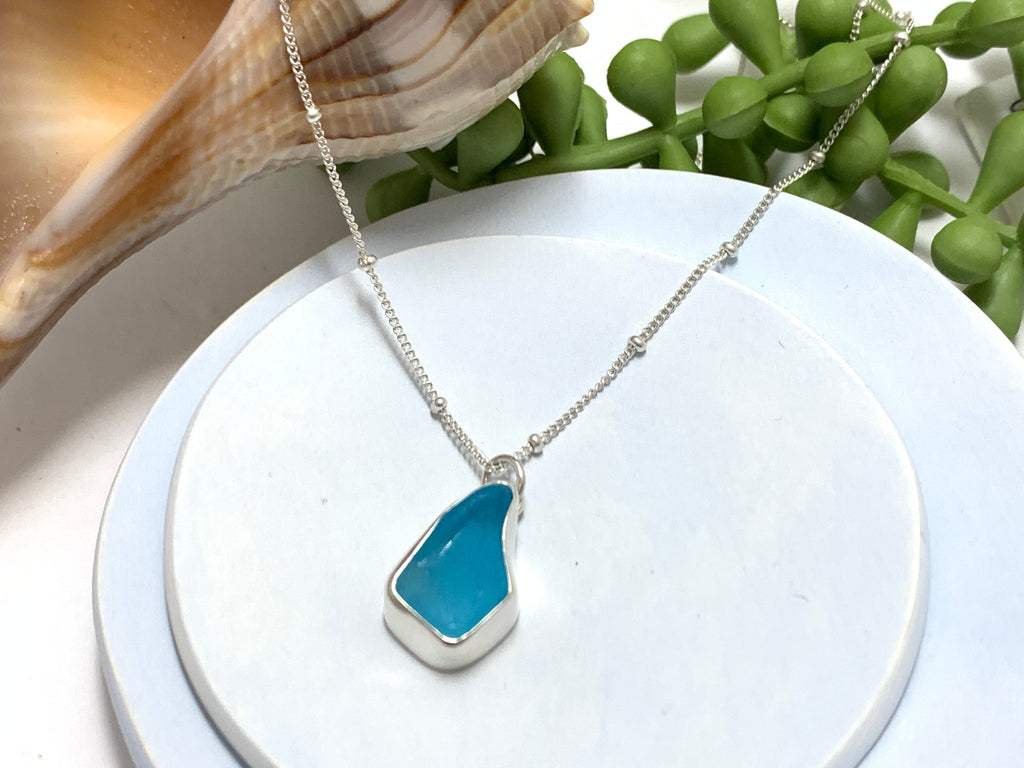 Caribbean Blue Sea Glass Necklace - Ocean Soul