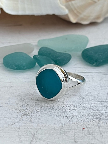 Caribbean Blue! Sea Glass Statement Ring - Size 10 - Ocean Soul
