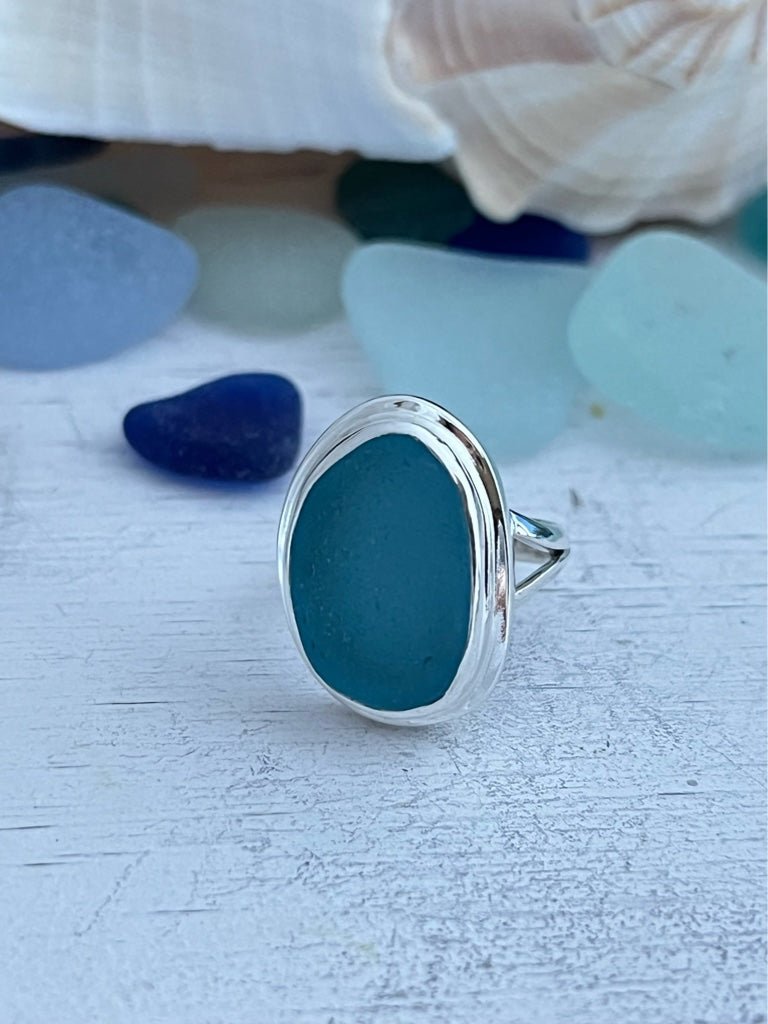 Caribbean Blue! Sea Glass Statement Ring - Size 5 - Ocean Soul