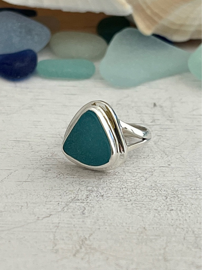 Caribbean Blue! Sea Glass Statement Ring - Size 5 - Ocean Soul