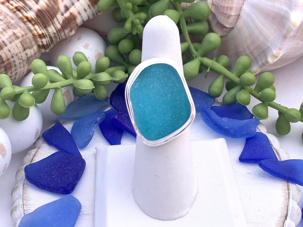 Caribbean Blue! Sea Glass Statement Ring - Size 8 - Ocean Soul