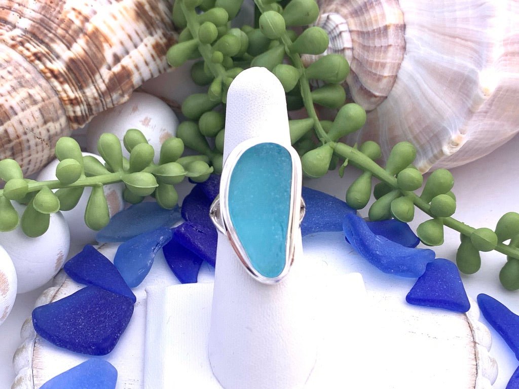 Caribbean Blue! Sea Glass Statement Ring - Size 8 - Ocean Soul