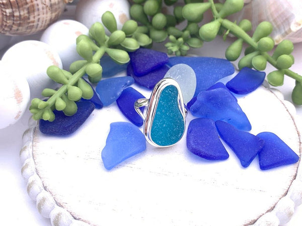 Caribbean Blue! Sea Glass Statement Ring - Size 8 - Ocean Soul
