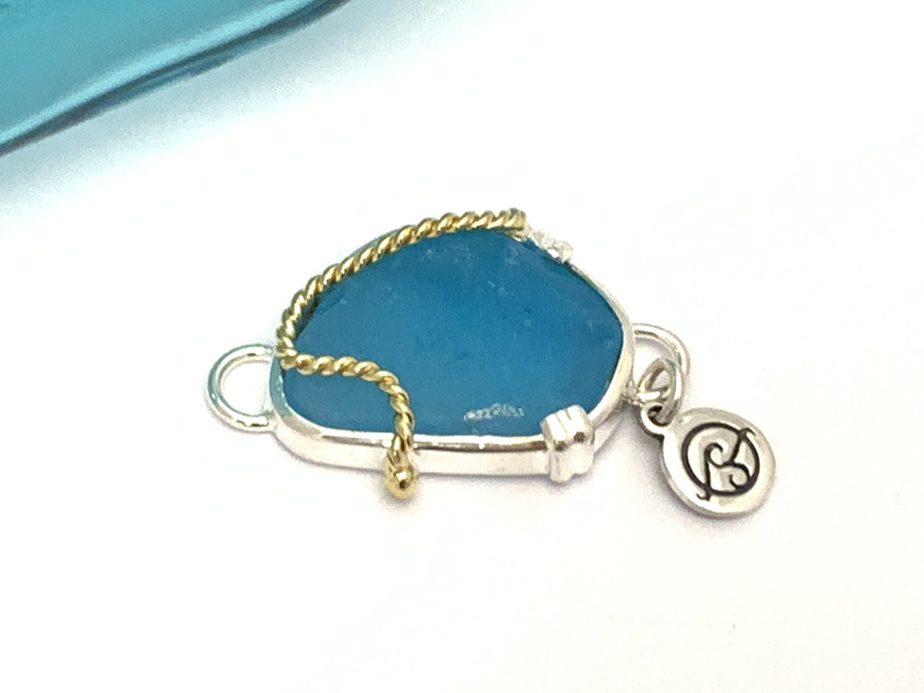Caribbean Blue Sea Glass with Gold Rope 1.0 Center - Ocean Soul