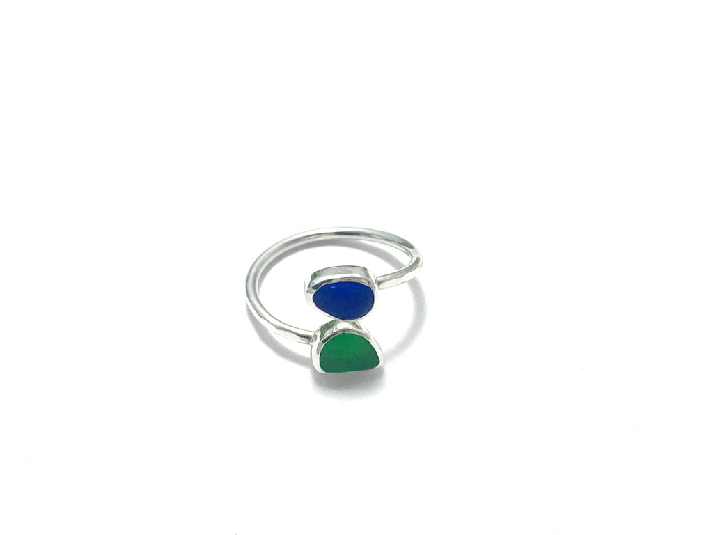 Cobalt and Green Sea Glass By-Pass Ring - Ocean Soul