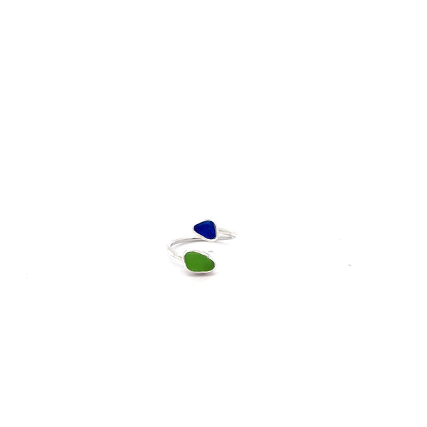 Cobalt and Green Sea Glass By-Pass Ring - Ocean Soul