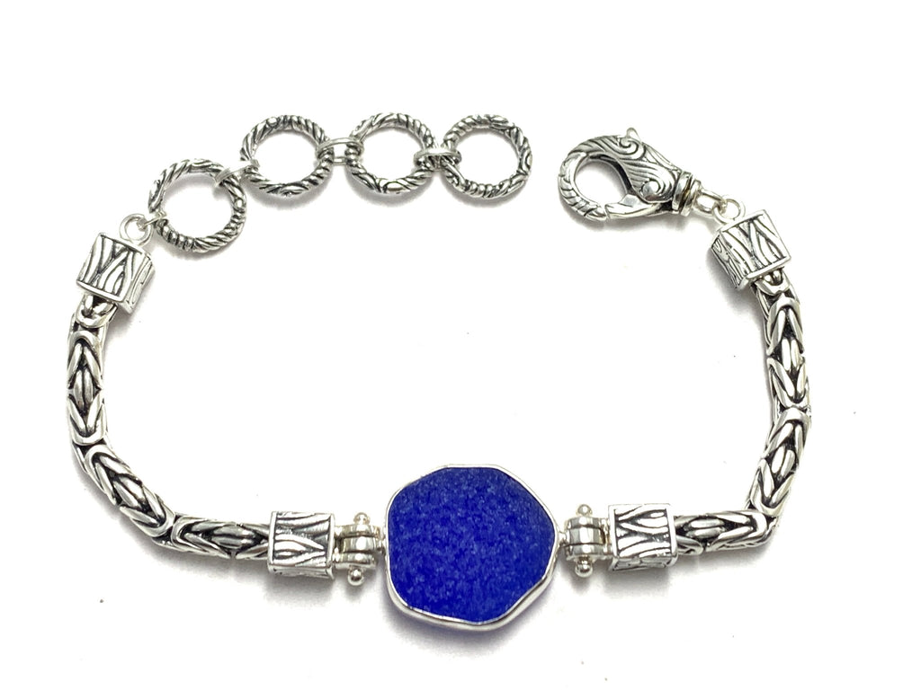 Cobalt Blue Sea Glass on Classic Tigertail Bracelet - Ocean Soul