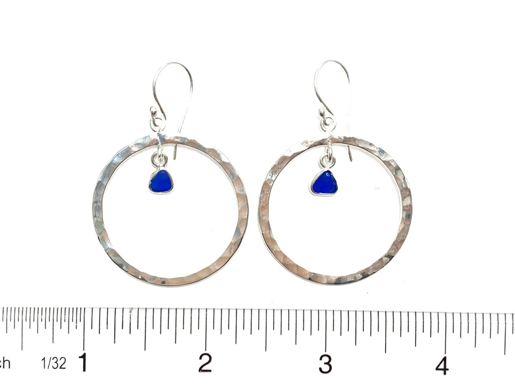 Cobalt Hammared O Ring Earrings - Ocean Soul