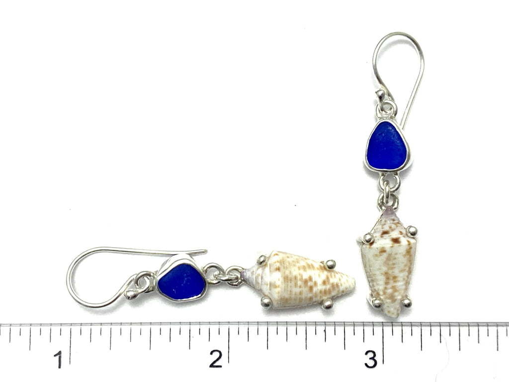 Cobalt Sea Glass and Dusky Cone Earrings - Ocean Soul