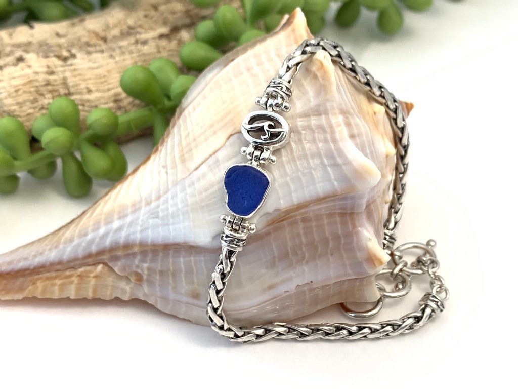 Cobalt Sea Glass Dainty Adjustable Bracelet - Ocean Soul