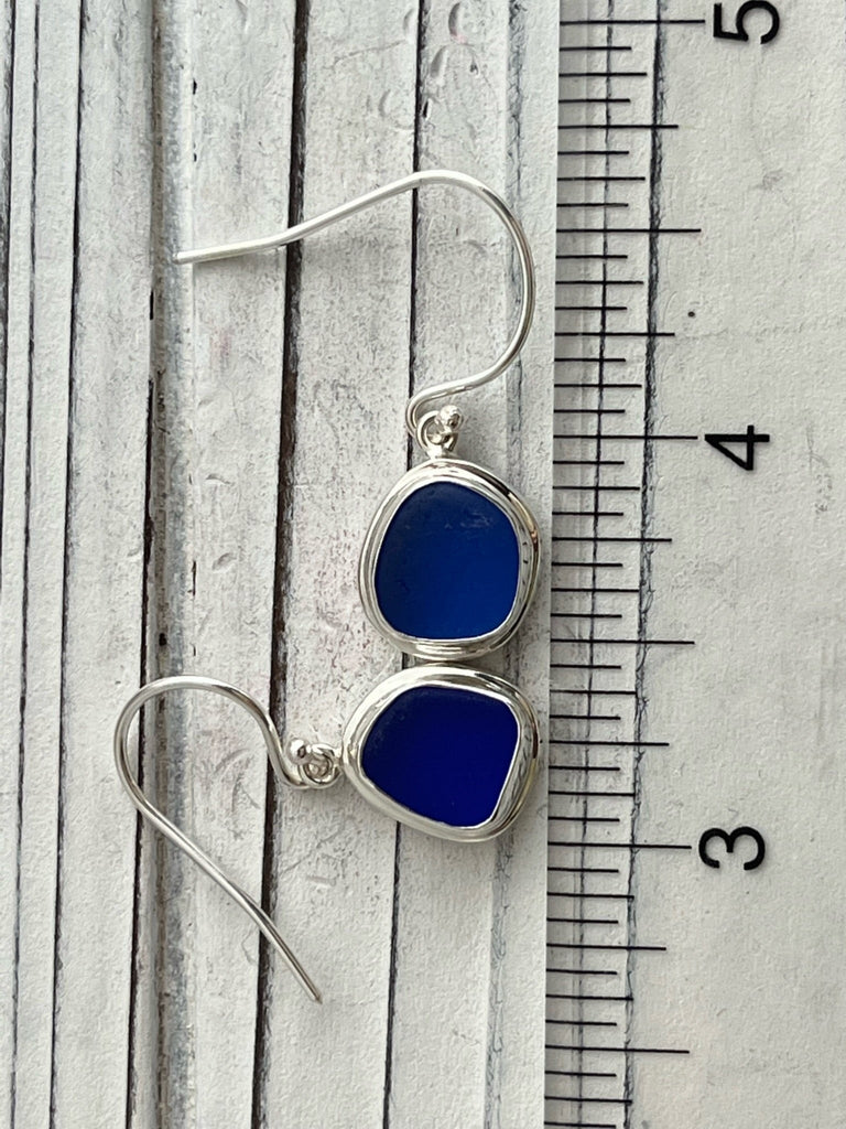 Cobalt Sea Glass Double Bezel Earrings - Ocean Soul