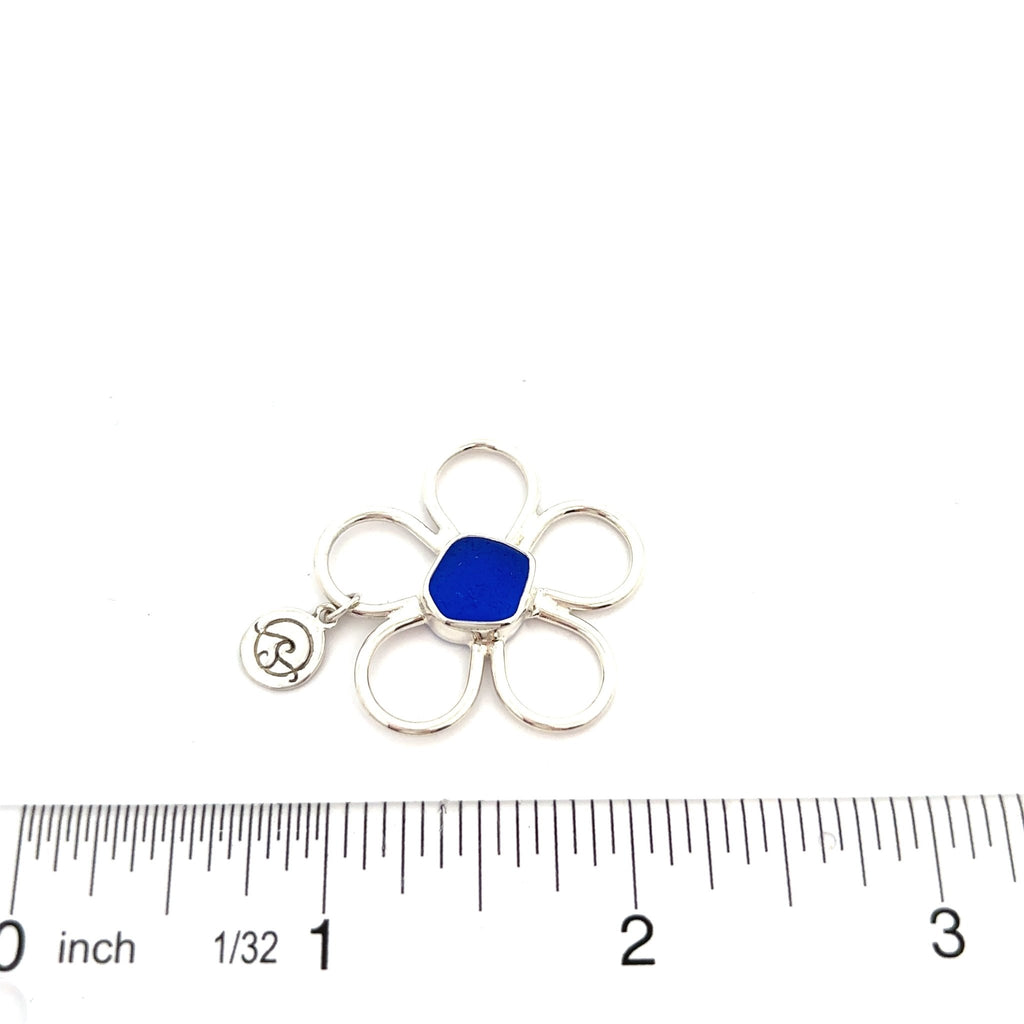 Cobalt Sea Glass Floating Flower Soul Center - Ocean Soul