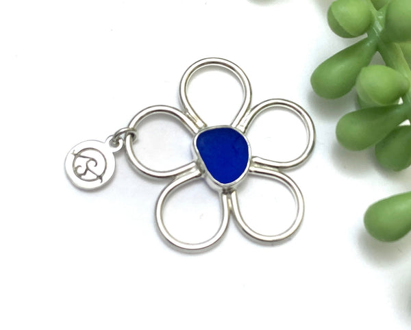 Cobalt Sea Glass Floating Flower Soul Center - Ocean Soul