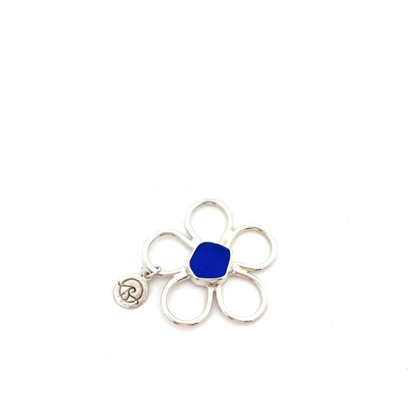 Cobalt Sea Glass Floating Flower Soul Center - Ocean Soul