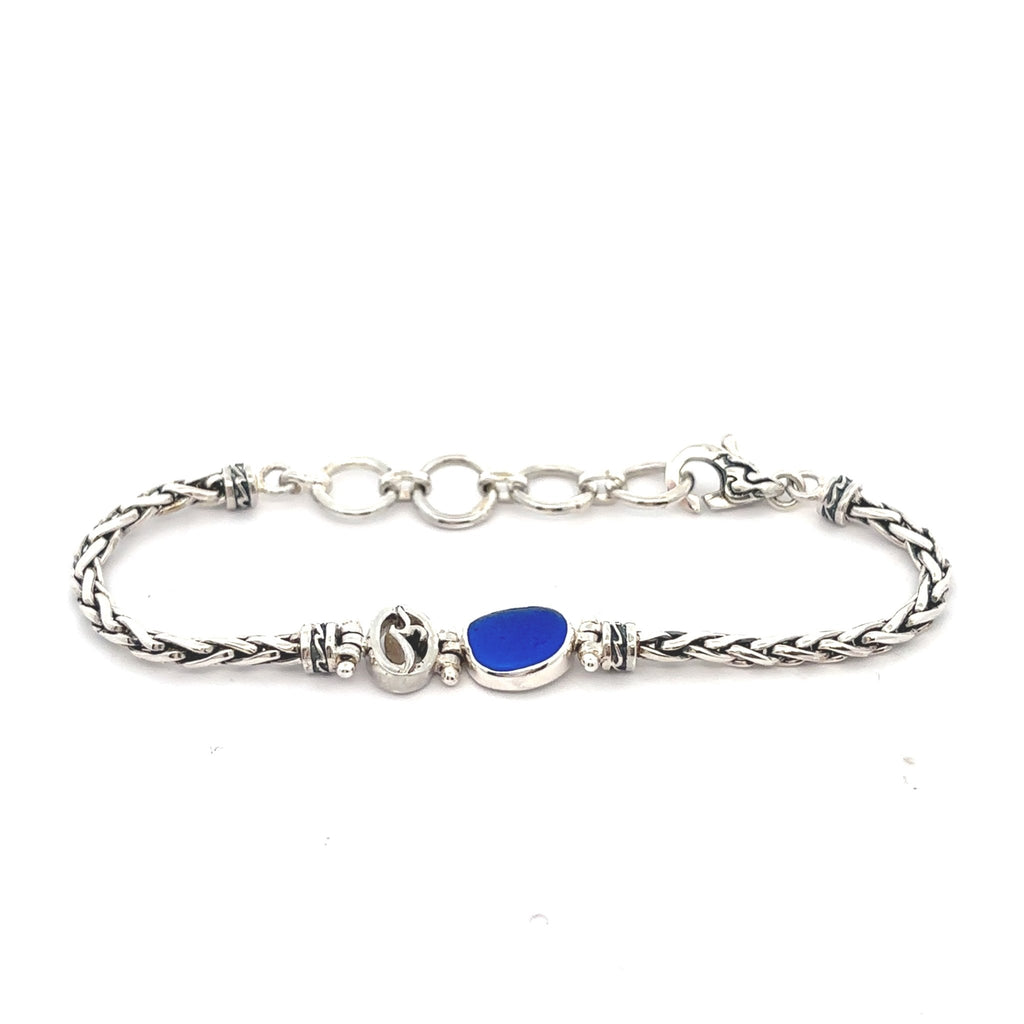 Cobalt Sea Glass on the Dainty Adjustable Bracelet - Ocean Soul