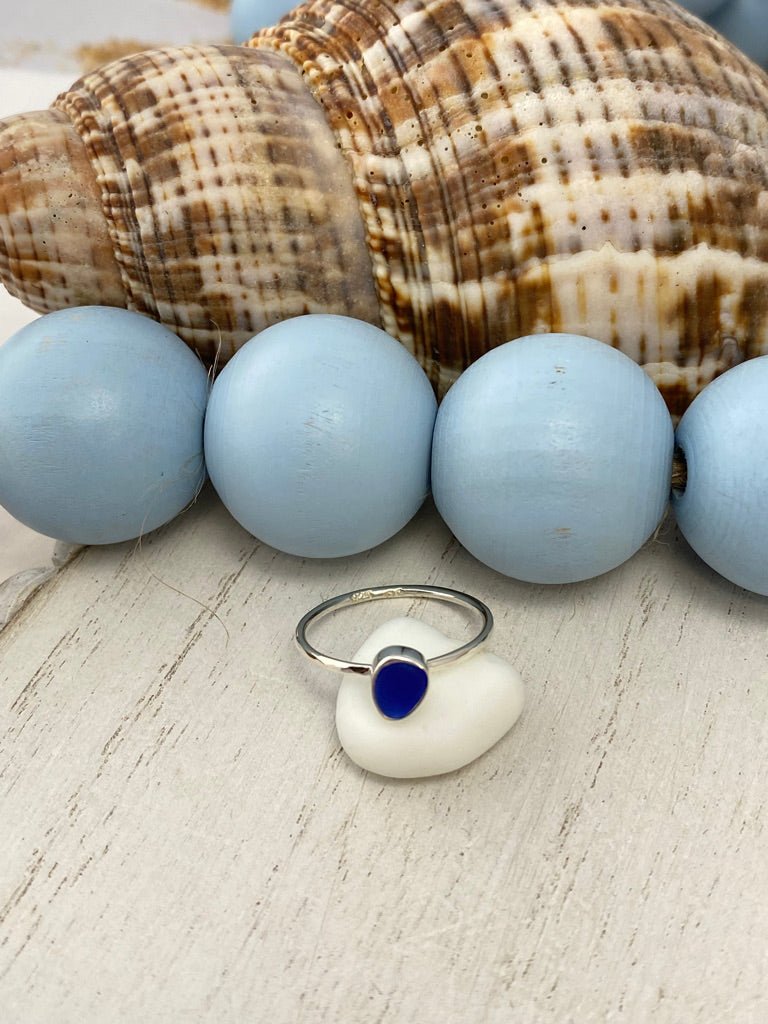 Cobalt Sea Glass Stacker Rings - Size 6 - Ocean Soul