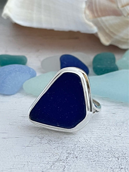 Cobalt Sea Glass Statement Ring - Size 10 - Ocean Soul