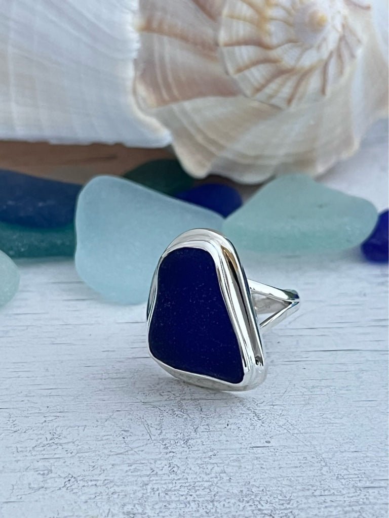 Cobalt Sea Glass Statement Ring - Size 6 - Ocean Soul