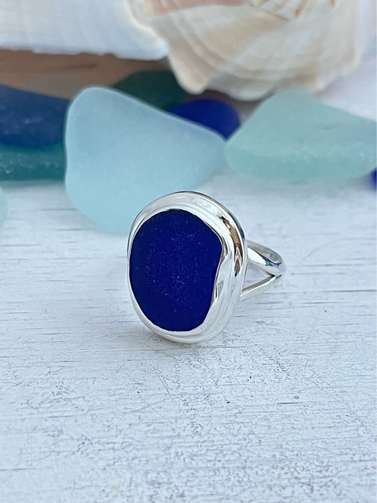 Cobalt Sea Glass Statement Ring - Size 6 - Ocean Soul