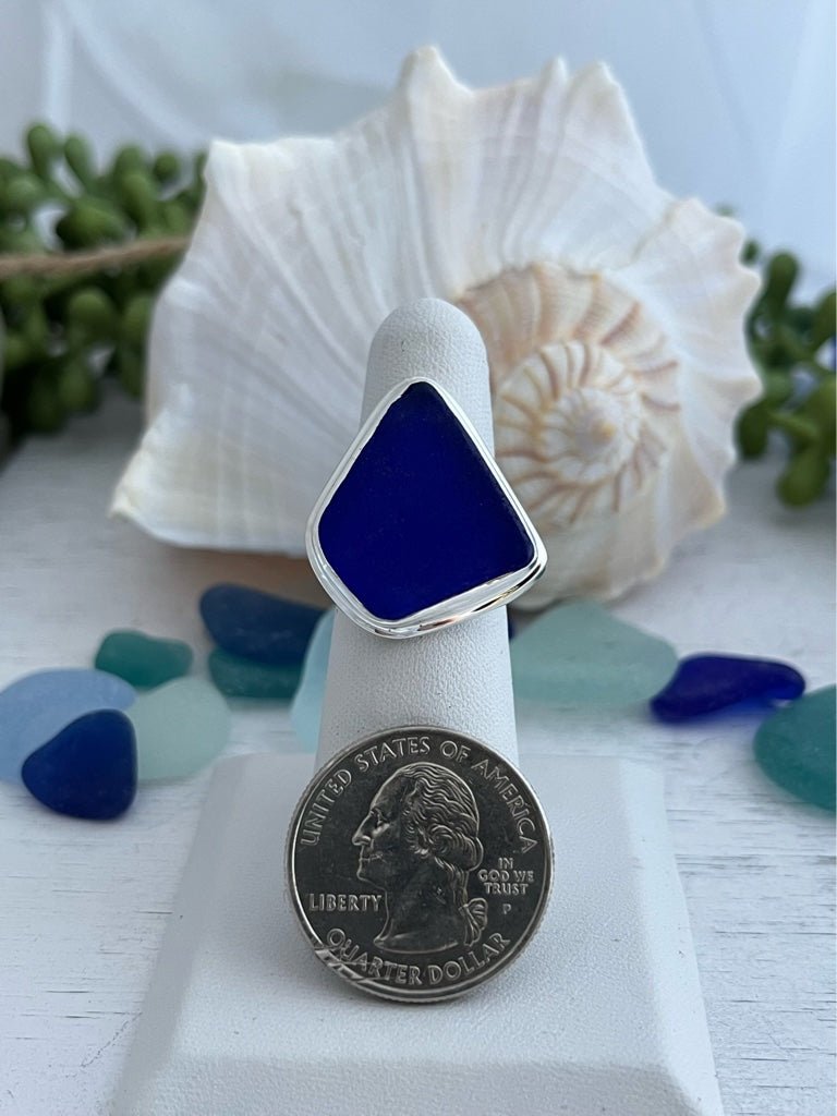 Cobalt Sea Glass Statement Ring - Size 6 - Ocean Soul