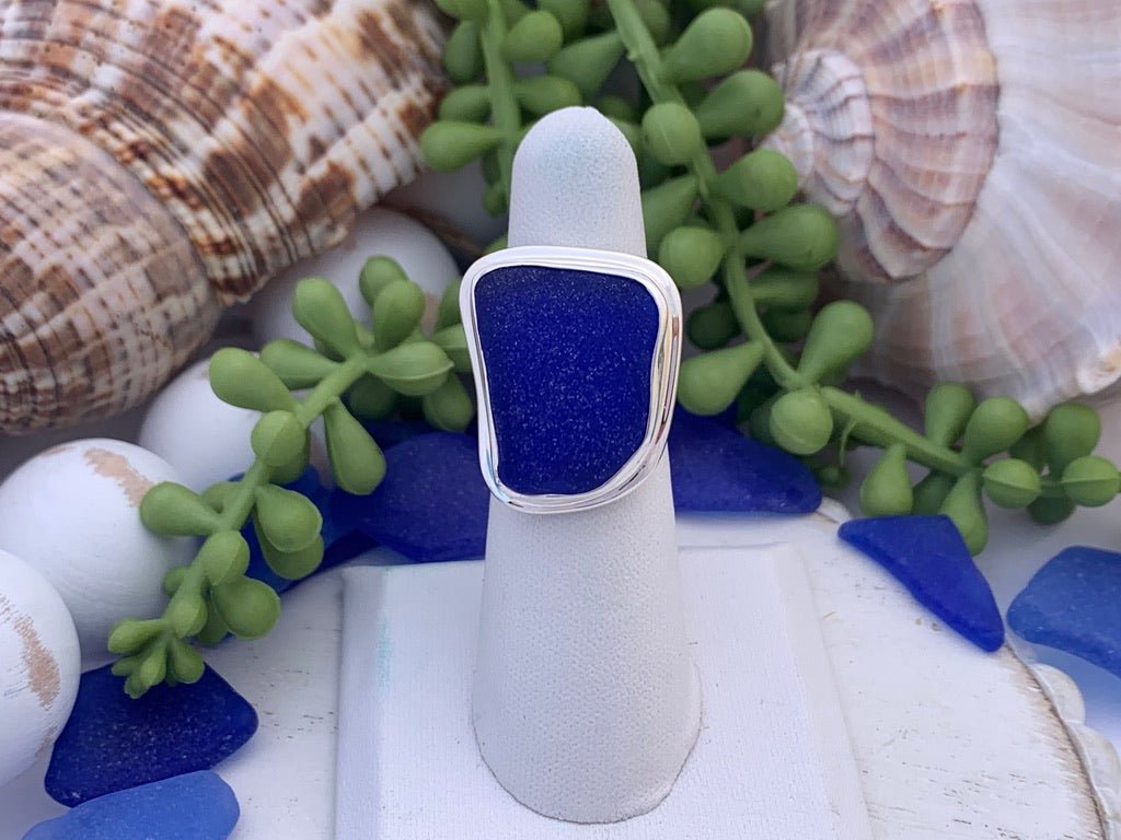 Cobalt Sea Glass Statement Ring - Size 7 - Ocean Soul