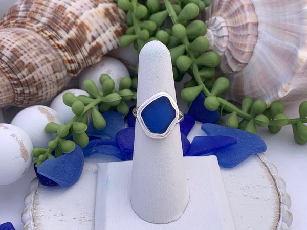 Cobalt Sea Glass Statement Ring - Size 7 - Ocean Soul