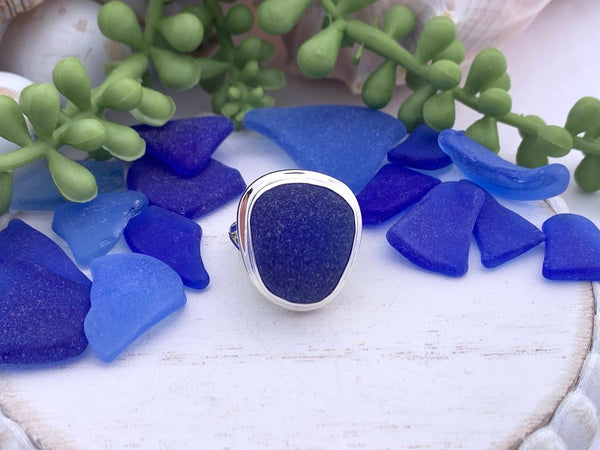 Cobalt Sea Glass Statement Ring - Size 8 - Ocean Soul