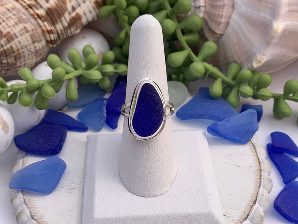 Cobalt Sea Glass Statement Ring - Size 8 - Ocean Soul