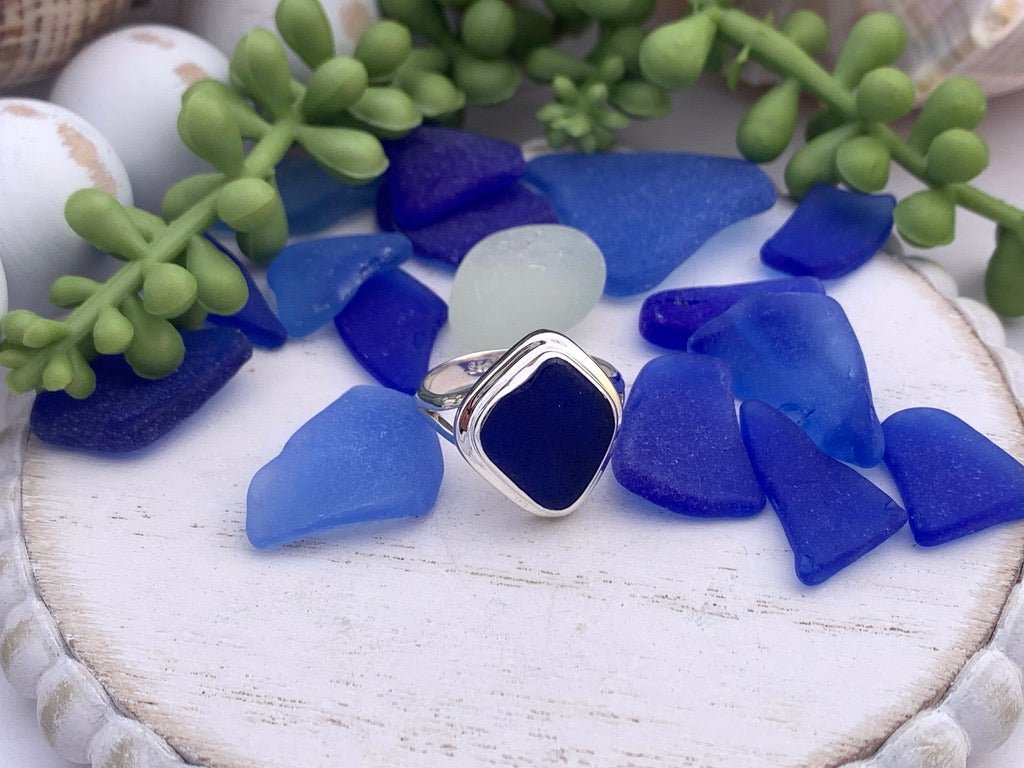 Cobalt Sea Glass Statement Ring - Size 8 - Ocean Soul