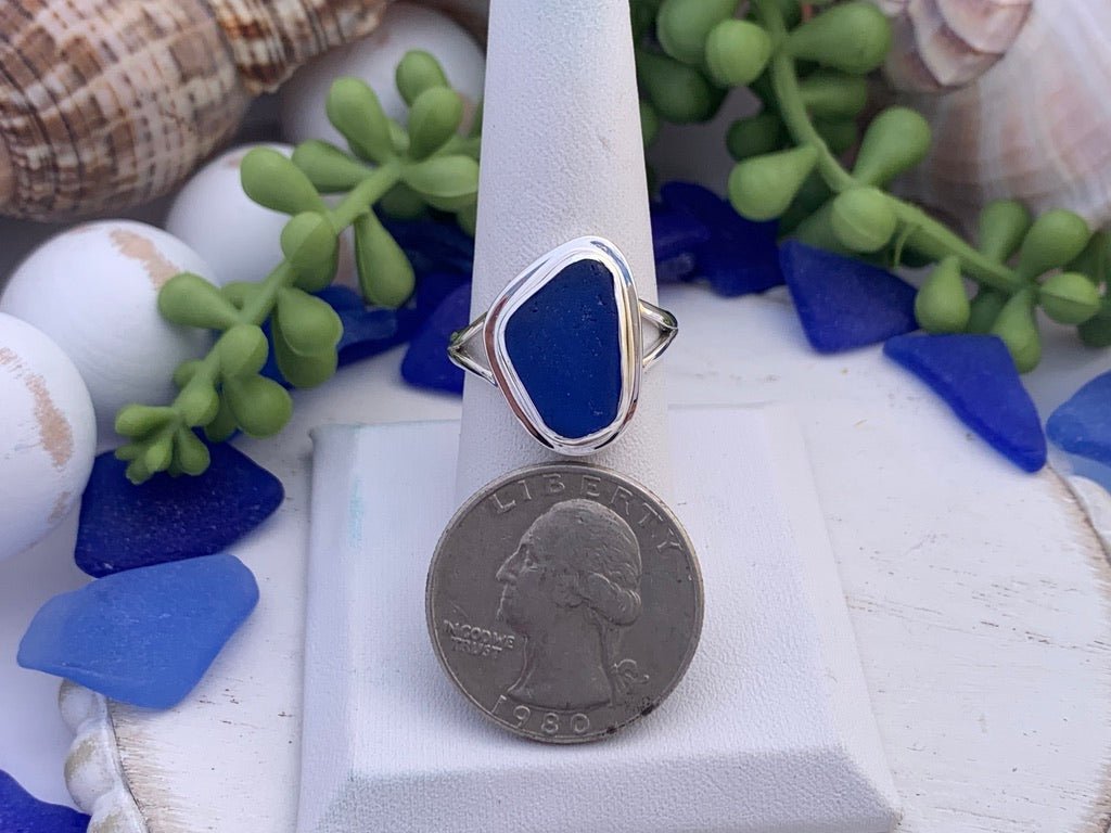 Cobalt Sea Glass Statement Ring - Size 9 - Ocean Soul