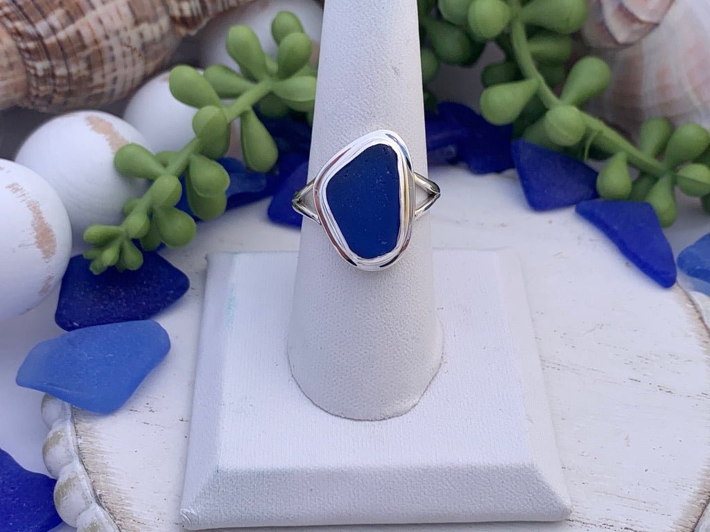 Cobalt Sea Glass Statement Ring - Size 9 - Ocean Soul