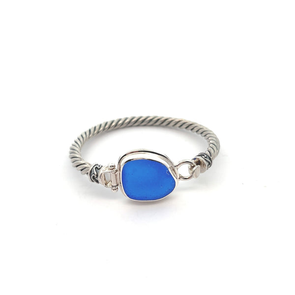 Cobalt Sea Glass Twisted Cuff Bracelet - Ocean Soul