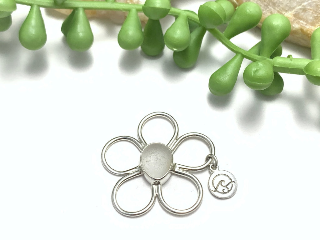 Cool Grey Sea Glass Floating Flower Soul Center - Ocean Soul